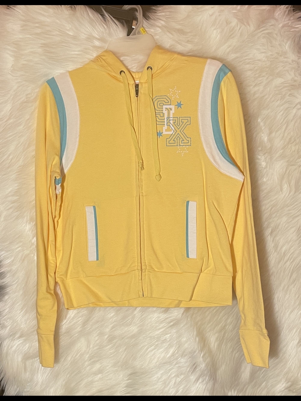 Yellow Zip-Up Hoodie with Teal & White Accents